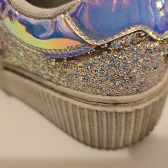 TUK White Glitter Creepers Sneakers 2 Velcro Straps Flat Platform Soles Size 10 - Picture 13 of 17